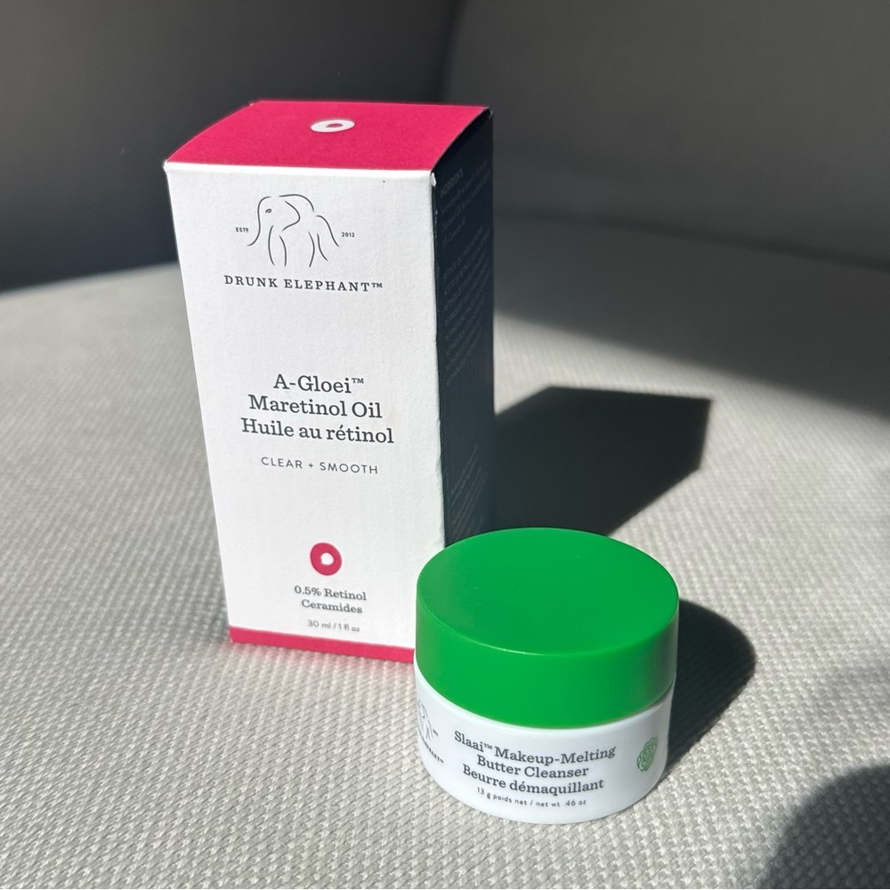 Drunk Elephant maretinol oil and free makeup melting butter cleanser mini